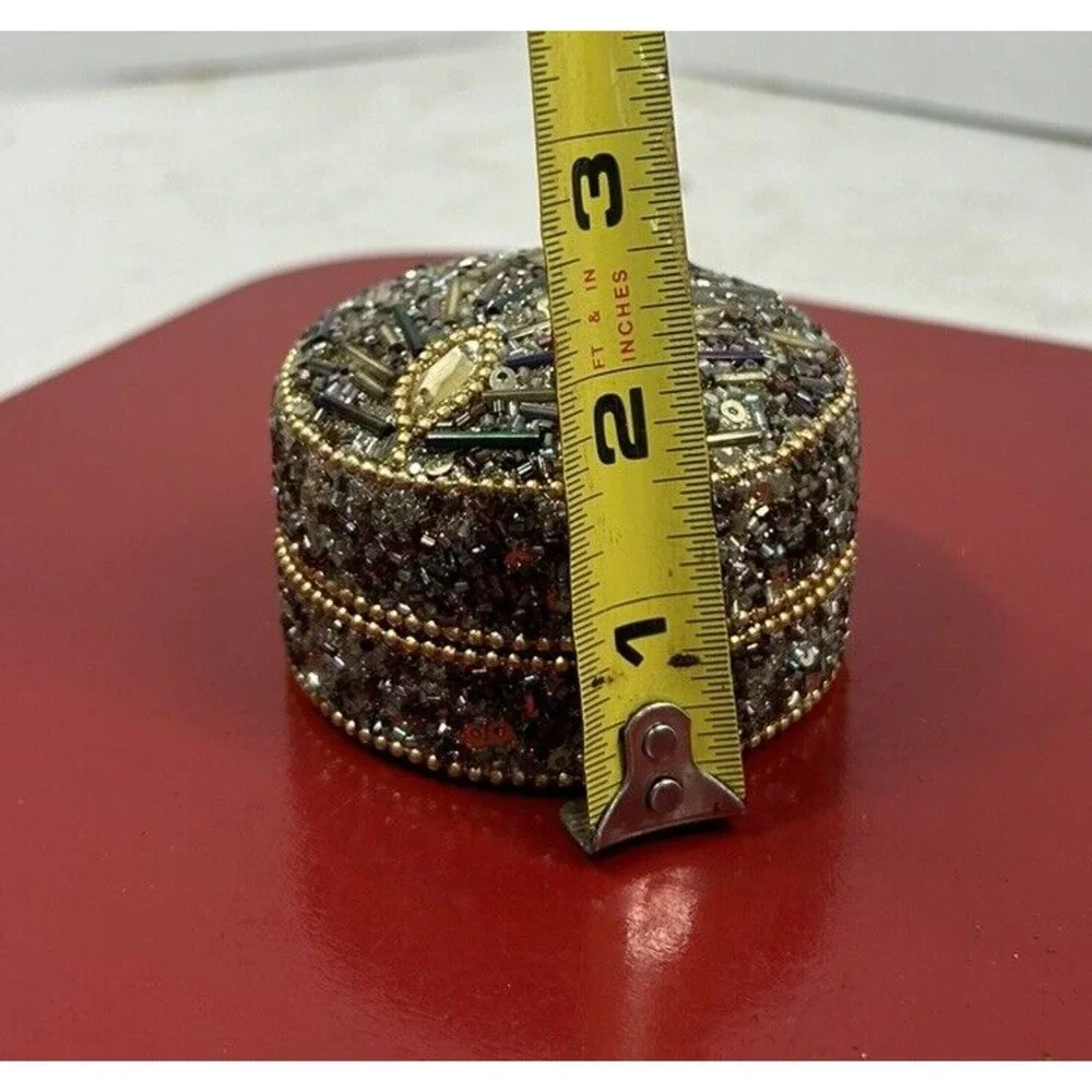 Sequin Covered Metal Trinket Box Black‎ Felt Linning